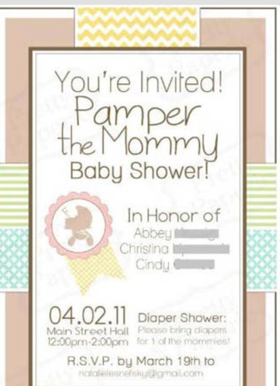 spa party baby shower invitation